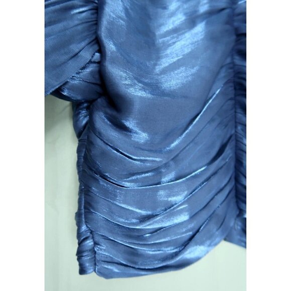 DO+BE Iridescent Blue Top Balloon Sleeves Cropped Blouse Women's Medium EUC - Picture 9 of 12